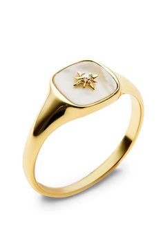 We’re all about the bold statements this season, that’s why we made you this gold signet ring to add to your jewelry rotation. This bold ring is dipped in 14K gold and features a mother of pearl stone beneath a unique star symbol. Dipped in 14K gold Features a mother of pearl stone Depth: 3.41mm - 0.13” Weight: 2.24g Crafted In China Star Symbol, Apple Watch Bracelets, Bold Statements, Mother Of Pearl Jewelry, Minimalist Watch, Pearl Stone, Bold Rings, Signet Rings, Gold Signet Ring