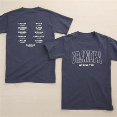 * Personalize with any title or name and optional date * Back side will include up to 12 names and 12 optional dates or phrases   Let your Dad or Grandpa proudly display how many kids or grandkids he has with His Roster Personalized Men's Shirt. Cotton T-shirt With Name Print For Family Events, Personalized Crew Neck T-shirt For Fans, Personalized Fan Merchandise Crew Neck T-shirt, Personalized School Spirit T-shirt With Crew Neck, Family Reunion T-shirt With Name Print For Father's Day, Name Print T-shirt For Family Events, Personalized Crew Neck T-shirt For Family Events, Personalized Crew Neck Tops For Fan Merchandise, Charlotte Taylor