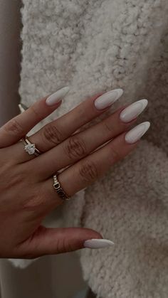 Classy Long Acrylic Nails Almond, Almond Nails September 2024, Milky White Nails With French Tip Almond, Milky White French Nails Almond, White Nail Inspo Design, White French Tip Design Nails, Almond Nails White French Tip, Almond Nails Long Classy, Narrow Almond Nails