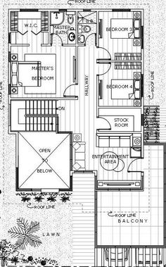 the floor plan for a small house with two levels and an open living room, dining area