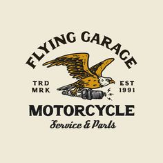 the flying garage motorcycle service and parts logo