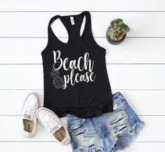 "Beach Please tank top - Beach Please - Vacation Shirt - Beach Vacation Tank top- Summer Tank top - Pineapple tank top - Beach Shirt for her BEACH PLEASE TANK TOP These tank tops are pretty true to size. If you do like a \"form fitting\" tank, I would suggest ordering a size down. Wash & Care Instructions: Wash inside out, do not iron (unless you iron from inside out) and Don't Bleach." Country Concert Tank Tops, Concert Tank Top, Cowboy Killer, Birthday 21, Vacation Tank Top, 21 Birthday, Summer Tank, Beach Tops, Summer Tank Tops