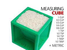 the measuring cube is filled with rice and ready to be used as a storage container