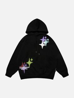 Colorful Star Print Print Hoodie Easy 30 day return policy Hoodie Streetwear Design, Black Hoodie Design, Cool Hoodies Designs, Hoodies Collection, Comfortable Hoodies, Edgy Streetwear, Quality Hoodies, Buy Hoodies, Streetwear Hoodie