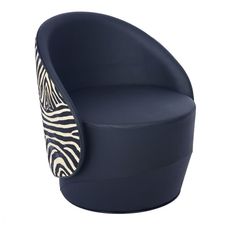 a blue chair with a zebra print on the armrests and seat padding