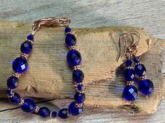 To make this bracelet set, I used cobalt blue crystal and glass beads with copper rondelle spacers . The bracelet is 7-1/2 inches long and the earrings are 1-1/2 inches long. All orders come in a gift box or gift bag. Crystal Bead Bracelet, Cobalt Blue Earrings, Crystal Beads Bracelet, Bracelet Blue, Copper Bracelet, Earrings Blue, Blue Bracelet, Blue Earrings, Blue Crystals