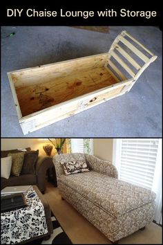 a couch that has been turned into a storage bench for the living room or bedroom