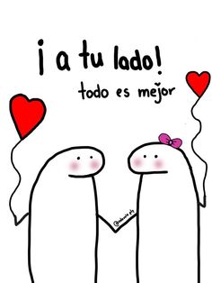 two people holding hands with hearts floating in the air, and one person is saying i'm tu lado