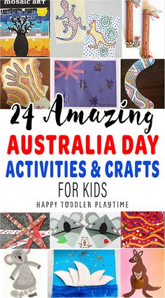 australia day activities and crafts for kids with text overlay that reads, 24 amazing australia day activities and crafts for kids