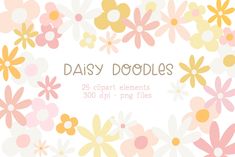 the daisy doodles font and numbers are shown in yellow, pink, and white