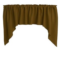 a brown curtain with ruffles on the top and bottom, against a white background