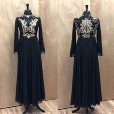 This Listing Is For A Full Length Sequenced Dress. It Is High Waisted Dress. The Sequence Is Gold And Black. Very Intricate And Beautiful Design. Sizes Available 38-48 (Xs-Xl) Black Dress For Festive Banquet, Black Dress For Banquet And Festive Occasions, Festive Black Dress For Banquet, Festive Black Banquet Dress, Elegant Chiffon Dress With Fitted Bodice For Banquet, Festive Floor-length Dress With Sheer Sleeves, Fitted Floor-length Chiffon Dress For Banquet, Fitted Georgette Gown For Gala, Black Gown With Sheer Sleeves And Fitted Bodice