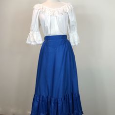 Blue Full Skirt With Ruffles, Fitted Peasant Skirt With Lining, Fitted Blue Skirt With Ruffles, Blue Fitted Skirt With Ruffles, Fitted Cotton Peasant Skirt, Summer Dance Skirt In Blue, Fitted Blue Skirt With Attached Cancan, Blue Summer Skirt For Dance, Blue Summer Dance Skirt