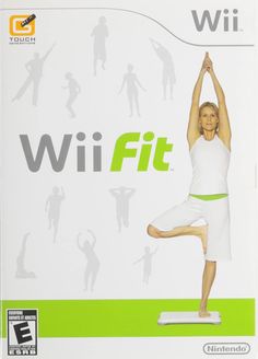 a wii game with a woman doing yoga in front of the nintendo wii logo on it