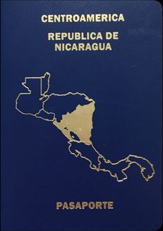 a blue and gold passport with the map of central america on it's cover