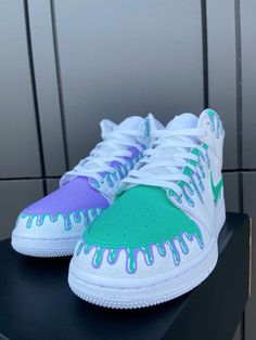 White Air Jordan 1, Jordan 1 Green, Air Jordan 1 Blue, Custom Air Jordan 1, Jordan 1 Blue, Jordan 1 Mids, Sneaker Heads, Nike Shoes Women Fashion, Jordan 1 Black