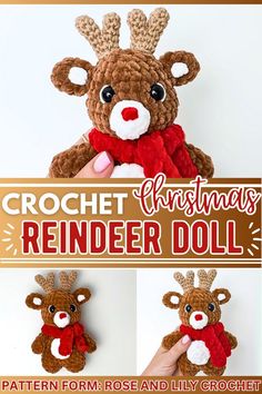 crochet christmas reindeer doll pattern from rose and lily crochet with instructions