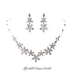 Cubic Zirconia Wedding Necklace and Earring Set Formal Silver Flower-shaped Jewelry Sets, Formal Silver Flower Jewelry Sets, Silver Flower Shape Jewelry Sets For Formal Occasions, Formal Silver Jewelry Sets With Flower Shape, Silver Flower Shaped Jewelry Sets For Formal Occasions, Dancing Flowers, Quinceanera Tiaras, Fabulous Wedding, Vintage Inspired Jewelry