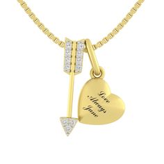 On-trend and fun, this arrow and heart necklace is a delightful way to add style to your look. This beautiful necklace features an arrow decorated with shimmering lab-created white sapphires and a heart charm that you may personalize with an engraving. Scroll Engagement Ring, Origami Owl Jewelry, Personalised Jewellery, Jared The Galleria Of Jewelry, An Arrow, Easy Life, Owl Jewelry, Origami Owl, Shiny Things