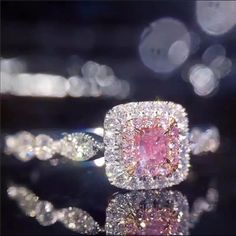 Stamped S925 Zico Onia Round Cut Stones Rings With Pink Stones, Pink Diamond Engagement Ring, Rings Pink, Luxury Wedding Rings, Cushion Cut Diamond Ring, Band Fashion, Magic Items, Pink Stones, Cushion Cut Ring