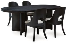 Rowanbeck Dining Table and 4 Chairs in Black from Ashley - Luna Furniture Black Dining Room Sets, Black Dining Table Set, Oval Dining Room Table, Dining Room Server, Grey Dining Room, Textured Wood, Black Dining Room, Dining Furniture Sets, Grey Dining