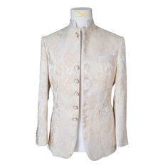 Ivory & Gold Designer Floral Fabric Made In Italy Signature Mandani Collar Single Button Closure Soft, natural shoulder construction Chest Barchetta Pocket Dual Vents Mother of Pearl with Gold Rim Buttons Luxury Jacquard Fabric Made In Italy Includes a Sebastian Cruz Couture Pocket Square of your choice! All of our jackets are made with 4" extra of fabric to ensure you don't have to send it back to us if it's too small or too big. You can tailor your jacket 2 sizes bigger and/or smaller if neede Dinner Jacket, Build A Wardrobe, Extra Fabric, Soft Natural, Jacquard Fabric, Wedding Looks, Top Sales, Floral Fabric, Pocket Square