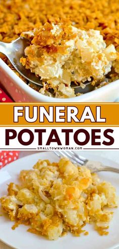 Your Thanksgiving food ideas must have this easy funeral potato recipe! Complete with a crunchy cornflake topping, these cheesy potatoes are delicious. Everyone will love this simple Thanksgiving side dish! Cornflake Potatoes, Easy Vegetarian Dinner Recipes, Crunchy Corn, Cheesy Potatoes Recipe, Corn Flake, Recipes To Make For Dinner, Cheesy Potato Casserole, Frozen Potatoes, Easy Side Dishes