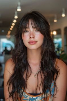 Haircut Styles For Long Hair With Bangs, Women Haircut Wavy Hair, Layers Haircut Bangs, Haircut Ideas Long Hair Layers, Long Layers With Curtain Bangs Round Face, Summer Haircuts Long Hair, Layers Or No Layers, Wispy Front Layers, Wispy Bangs With Face Framing Layers Wavy Hair