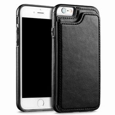 an iphone case with a card slot in the middle and a blue leather cover on top