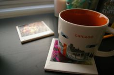 a coffee cup sitting on top of a table