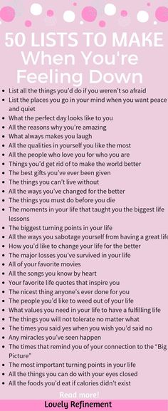 Use these lists to help improve your mindset. 50 Lists to make when you're feeling down. Improve your mood, feel happier. #mindset #mentalwellness #mentalhealth #personalgrowth How To Believe, When Youre Feeling Down, Feel Happier, Vie Motivation, Journal Writing Prompts, Positive Self Affirmations, Lists To Make