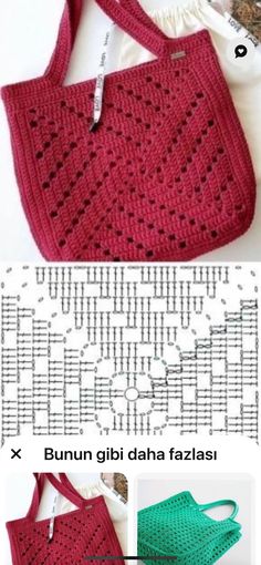 the crocheted bag is shown with instructions to make it