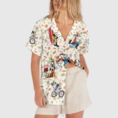 Introducing the Goofy Button Up Shirt, a delightful fusion of style and nostalgia that brings the iconic Disney character, Goofy,