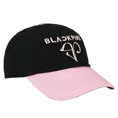 Celebrate your favorite K-pop group with this Blackpink hat. The cap comes in black with a pink brim and features the stylized pink initials BP. The group's name appears above the logo in pink letters. The underside of the brim is a bright shade of neon pink to add some more color. Blackpink fans will love this design. Pink Snapback Baseball Cap With Embroidered Logo, Pink Baseball Cap With Letter Print And Curved Brim, Pink Baseball Cap With Letter Print And Curved Bill, Pink Baseball Cap With Letter Print, Pink Curved Bill Baseball Cap With Letter Print, Trendy Pink Baseball Cap With Embroidered Logo, Pink Cotton Hat For Streetwear, Adjustable Pink Dad Hat With Letter Print, Pink Dad Hat With Letter Print