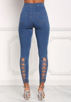 Junior Clothing | Denim Back Lace Up Skinny Jeans | Loveculture.com Diy Fashion Ideas, Edgy Jeans, Denim Clothes, Superenge Jeans, Best Jeans For Women, Purple Jeans, Pants Denim