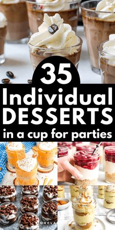 desserts in cups with text overlay that reads 35 individual desserts in a cup for parties