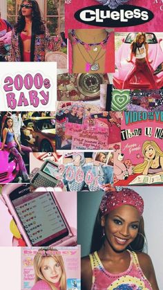 the collage shows many different items in pink and blue, as well as pictures