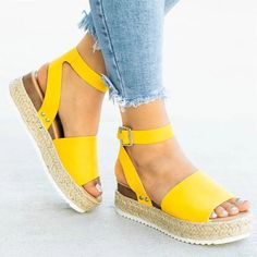 Forever Women's Fashion Casual Open Toe Flat Platform Sandal Shoes Size 8.5 Shoes For Women High Heels, Leopard Wedges, Rope Sandals, Women High Heels, Yellow Sandals, Womens Gladiator Sandals, Wedges Shoes, High Heels Sandals, Womens Sandals Wedges