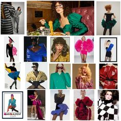 Styling Moodboard, Exaggerated Sleeves, 80s Vibes, Big Shoulders, Big Hair, Ruffles, Cocktail Dress, Ruffle Blouse, Hair