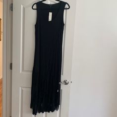 Jersey Hi Lo Tank Dress With Laser Cut Fringe Hem - Size Medium Spring Black Maxi Dress With Fringe, Black Maxi Dress With Fringe For Spring, Black Fringe Maxi Dress For Spring, Jersey Maxi Dress, Maxi Jersey Dress, Tank Dress, High Low Dress, High Low, Laser Cut