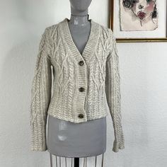 Nwot Unlined Knit Cable Pattern Button Front Style: 78pbu 17" Underarm, 21" L Beige Knit Cardigan With Button Closure, Beige Knit Button-up Cardigan, Beige Button-up Knit Cardigan, Fitted Cable Knit Button-up Sweater, Fitted Beige Cardigan For Cold Weather, Fitted Button-up Knitted Cardigan, Cozy Fitted Button-up Sweater, Beige Cable Knit Button-up Cardigan, Cable Knit Button-up Cardigan