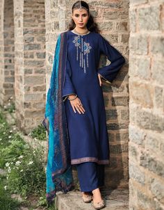 Blue Palazzo style Suit Pure Bamberg Silk