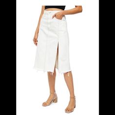 Free People White Wash Skirt Size 31 New Wt .. Never Worn Trendy White Midi Skirt, White High-rise Skirt For Spring, Chic High Rise White Skirt, Casual White High Rise Skirt, Denim Skirts Online, Cream Skirt, Cotton Midi Skirt, Denim Skirt Women, Free People Skirt