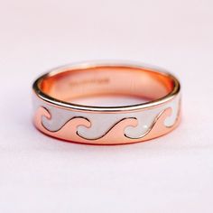 White Enamel Ring For Gift, White Enamel Rings With Polished Finish, Rose Gold Enamel Ring, White Enamel Ring With Polished Finish For Anniversary, Silver Jewelry With Glossy Finish For Gift, White Ring With Black Enamel For Gift, White Black Enamel Gift Ring, Rose Gold Enamel Ring Jewelry, Preppy Ring