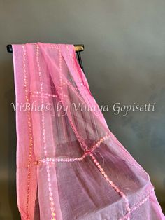 Pink Linen Dupatta with Mirror Work Luxury Pink Dupatta With Self Design, Luxury Dupatta With Mirror Work, Luxury Traditional Dupatta With Mirror Work, Luxury Pink Dupatta For Summer, Luxury Pink Dupatta For Evening, Luxury Pink Glamorous Dupatta, Luxury Pink Self-design Dupatta, Luxury Slub Silk Dupatta With Mirror Work, Luxury Georgette Dupatta With Mirror Work