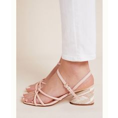 Featuring An Artfully Woven, Raffia-Wrapped Heel, This Of-The-Moment Silhouette Lends A Pop Of Personality To Any Look. Leather Upper, Insole Rubber Sole Raffia-Wrapped Heel Ankle Strap With Adjustable Buckle Imported Dimensions Heel Height: 2" Color: Beige Size: 37, 38 Elegant Pink Heels With Stacked Heel, Chic Blush Heels With Sculpted Heel, Blush Block Heel Summer Heels, Chic Pink Heels With Stacked Heel, Blush Heels With Sculpted Heel For Spring, Pink Sandals With Stacked Heel And Pointed Toe, Spring Feminine Strappy Heels, Blush Open Heel Heels For Summer, Feminine Strappy Heels For Spring