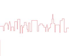 a red line drawing of a city skyline