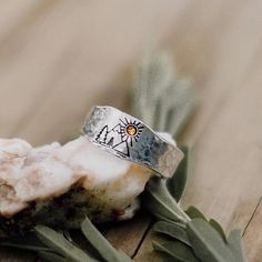 Mountain and Sun Adjustable Ring with carved mountain landscape, hammered ring. Ships Next Day Gift Wrapping and Personal Note Available - no extra charge.  Note: Due to the difference between monitors and light brightness, the real color of the item may be slightly different from the pictures shown, please understand. Sunset Valley, Mother's Ring, Mountain Ring, Carved Ring, Ring Trends, Gift Inspo, Ring Styles, Sunset Nature, Adjustable Jewelry