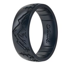 a black ring with an image of a wolf on the inside and inlayed to it