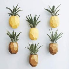 five pineapples are arranged in the shape of geometrically shaped shapes on a white wall